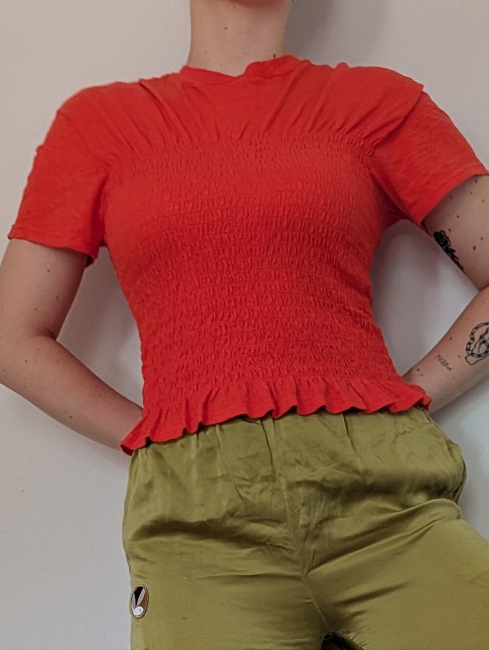 Orange-Red Smocked Tee American Eagle